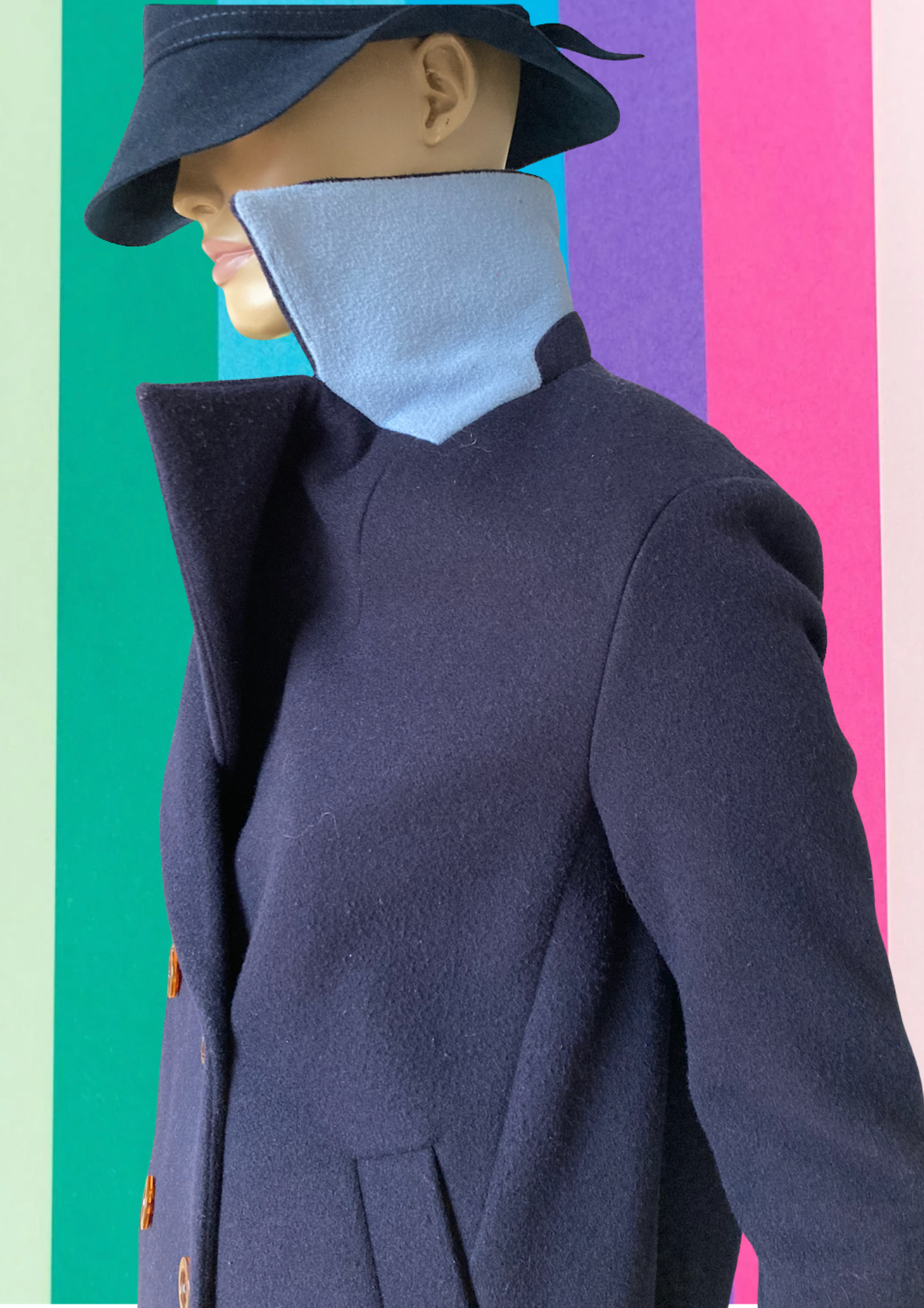 💙 Navy Coat with Contrast Collar