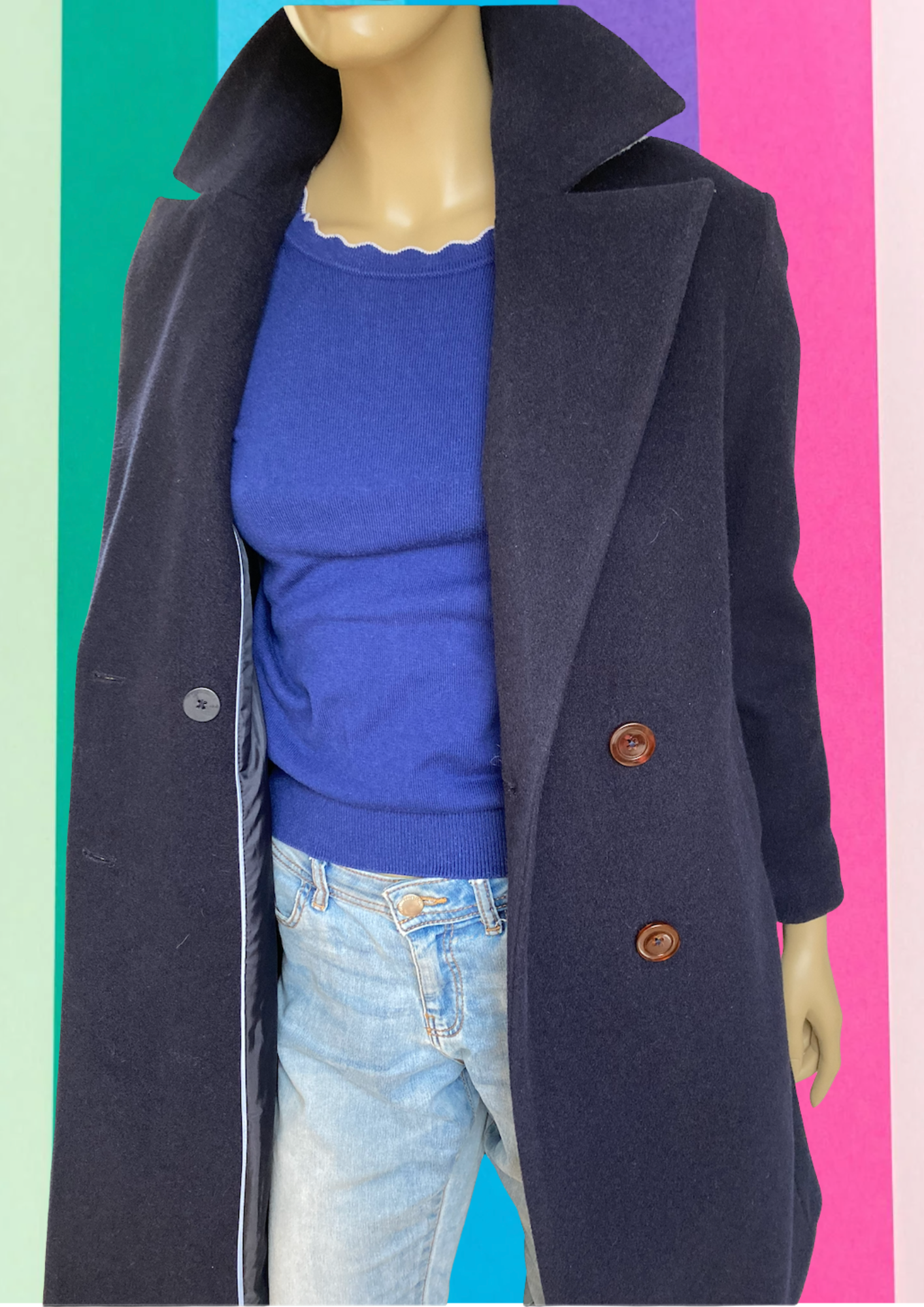 💙 Navy Coat with Contrast Collar