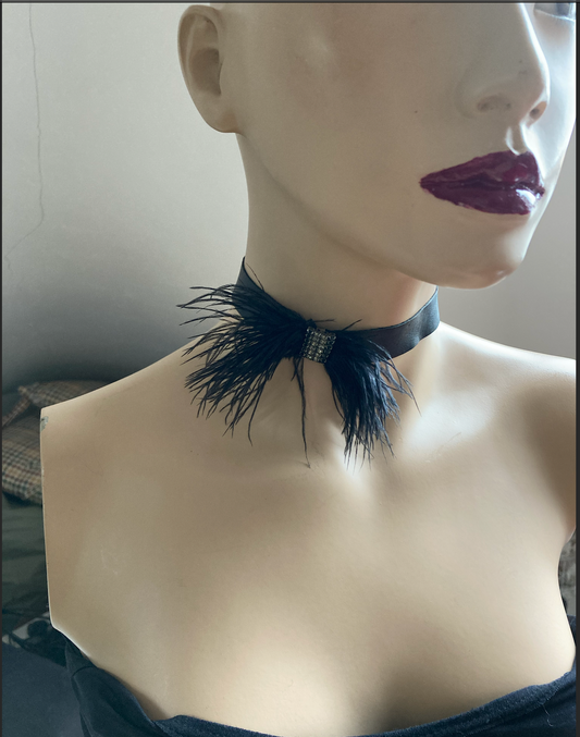 🖤 Feather & Leather Statement Choker