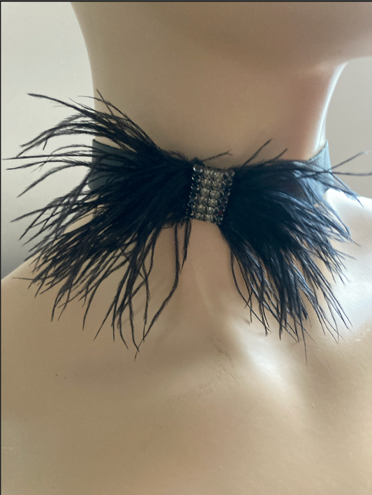🖤 Feather & Leather Statement Choker