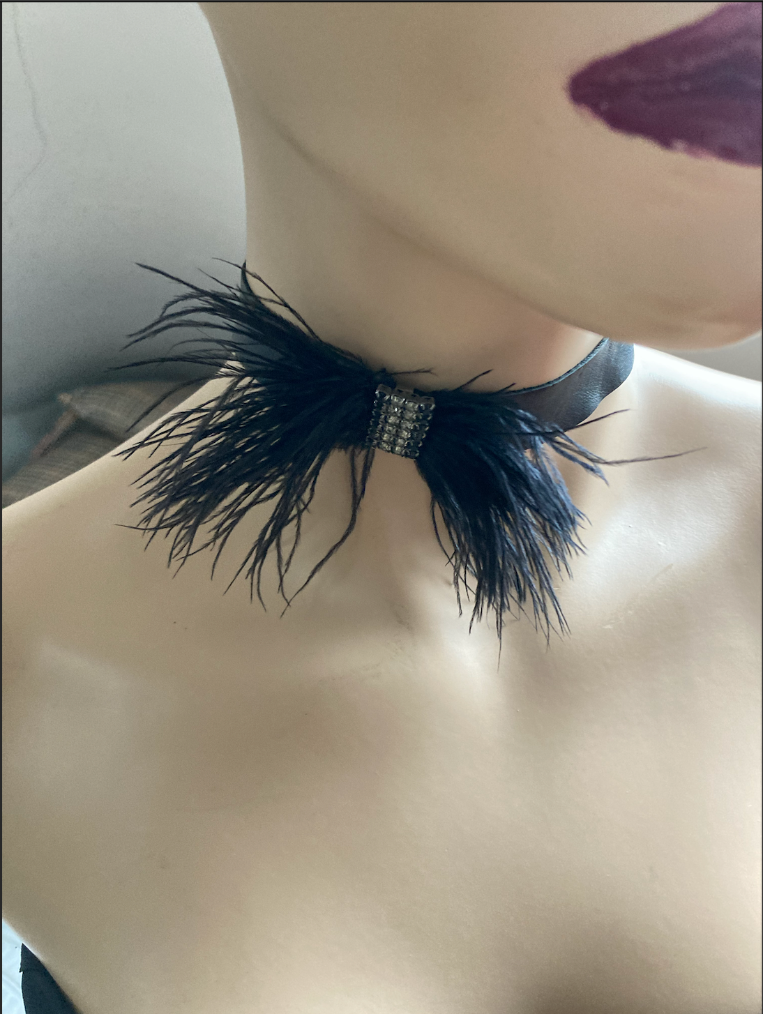 🖤 Feather & Leather Statement Choker